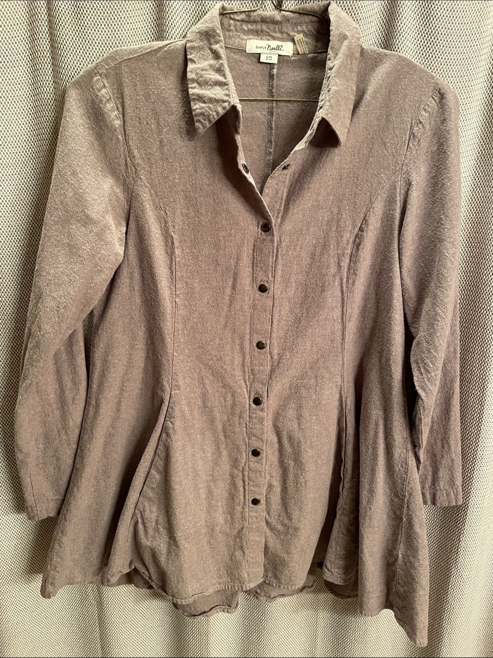 Simply Noelle Taupe Snap-Front Tan Tunic Blouse